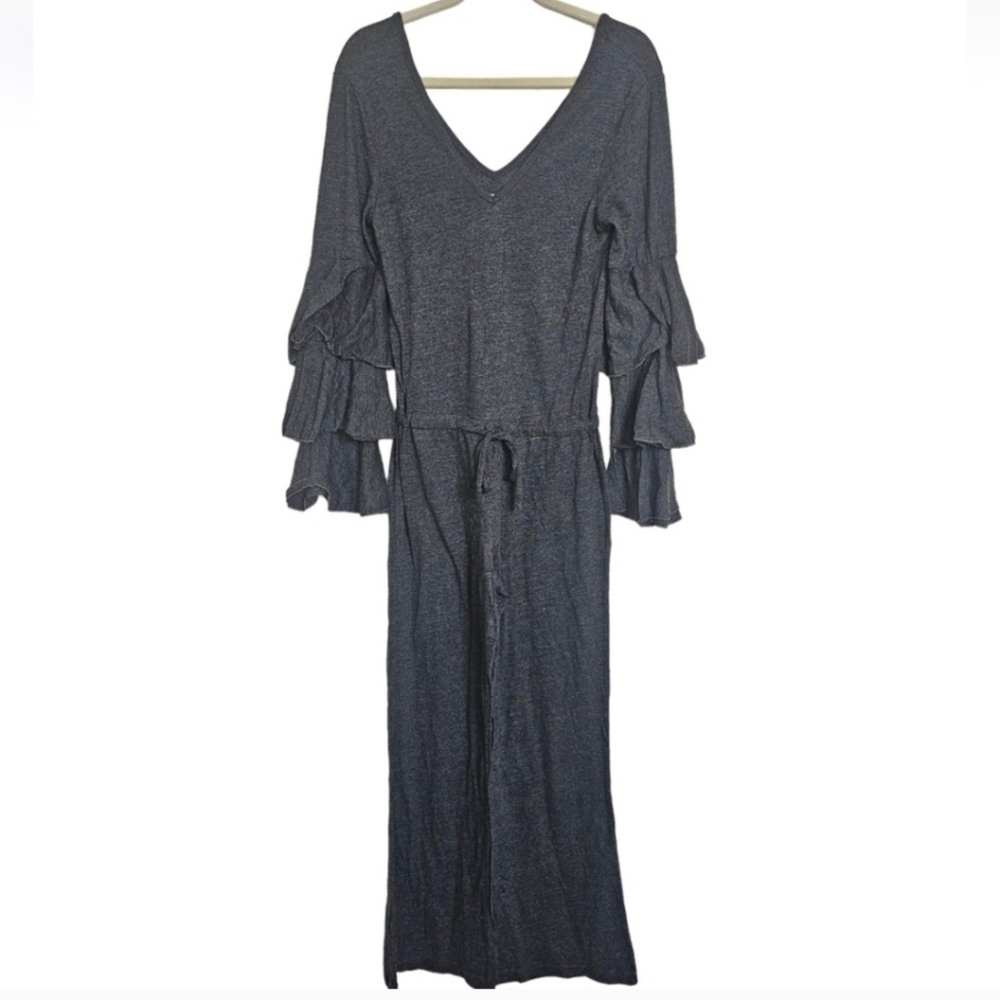 Chaser | Solid Navy Long Tier Ruffle Sleeve Jumpsuit